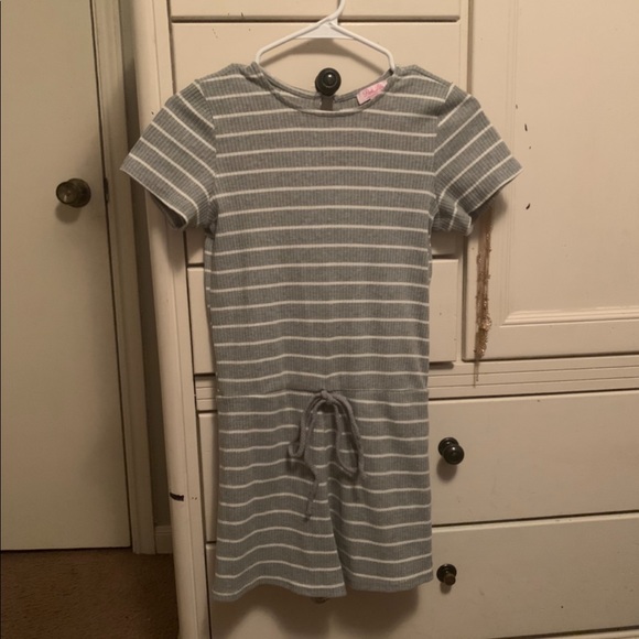 Pink Lily- Grey and White Striped Romper - Picture 4 of 9